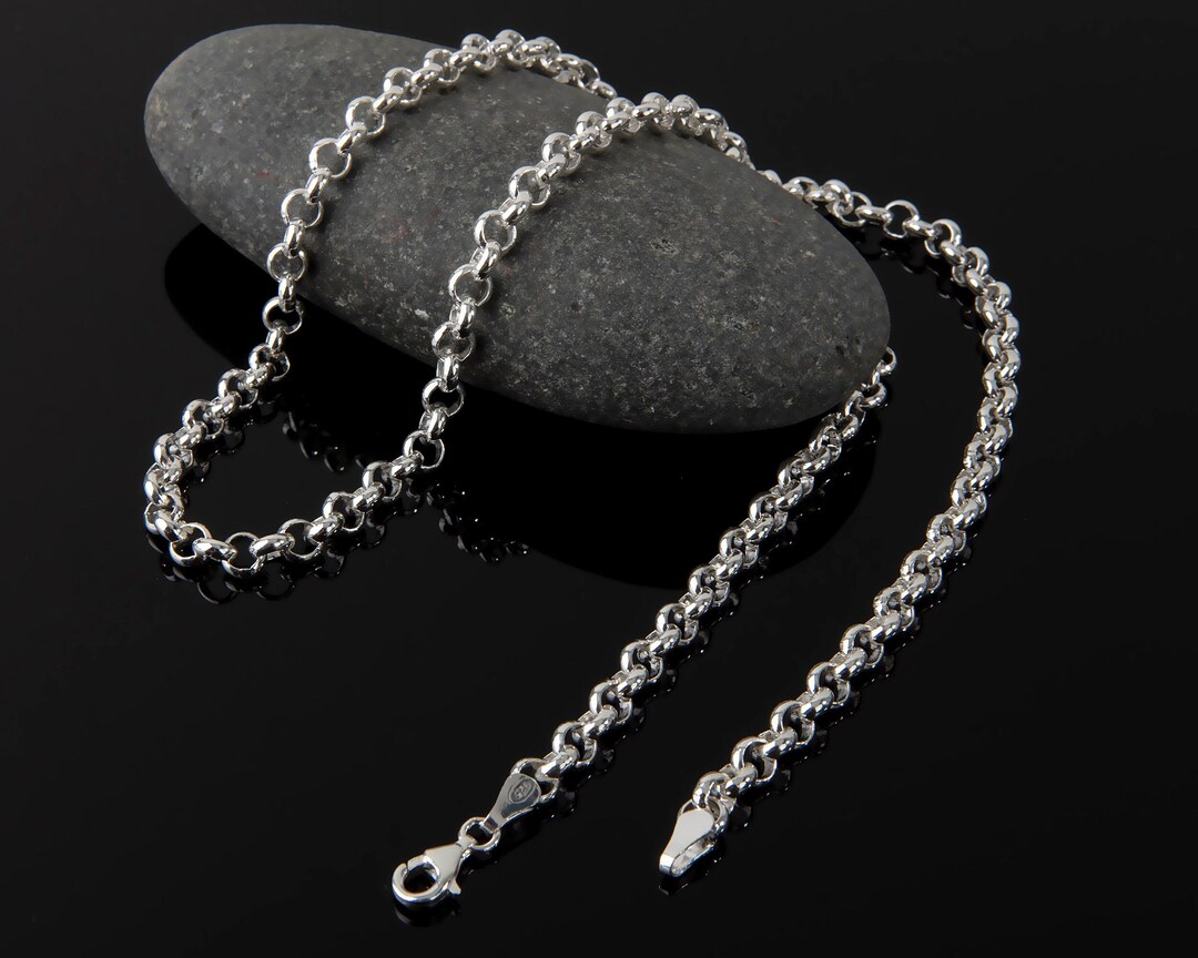 6mm Sterling Silver Men Rolo Chain Necklace, Rolo Belcher Chain ...