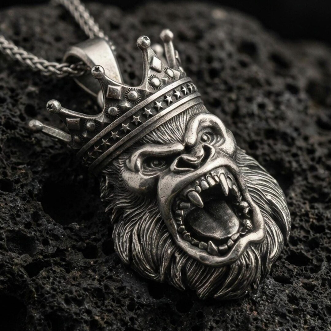 Sterling Silver Gorilla King Pendant Necklace - Etsy