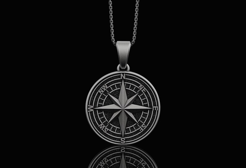 Silver Compass Necklace Men's Jewelry Father's Day Etsy