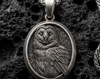 Personalized Sterling Silver Owl Pendant – Custom Engraved Necklace