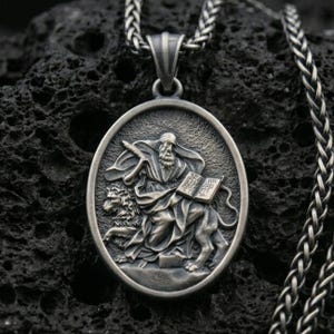 Collana con ciondolo in argento sterling di San Marco, medaglia religiosa cattolica
