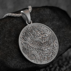 925 Sterling Silver Chinese Dragon Pendant – Round Asian Dragon Necklace, Strength & Wisdom Charm, Zodiac Gift for Him or Her