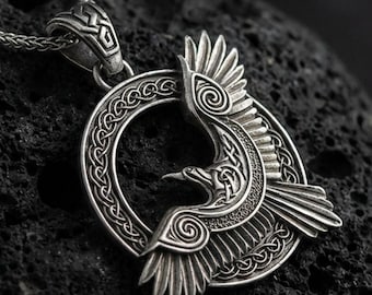 Collana con corvo celtico in argento sterling - Ciondolo con nodo vichingo