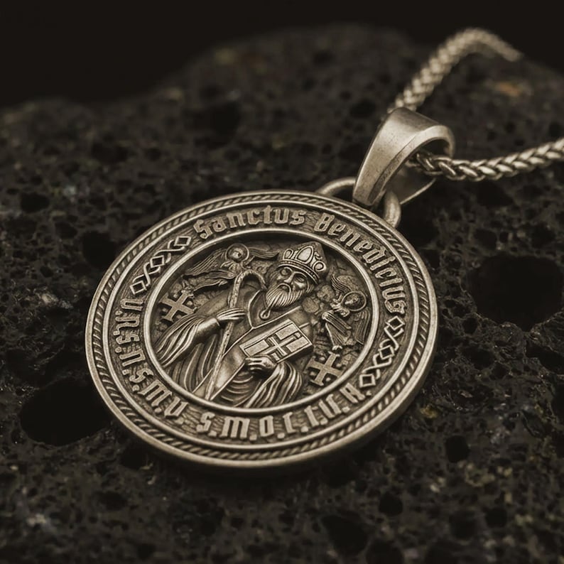 Sterling Silver St. Benedict Medal – Religious Protection Pendant - Etsy