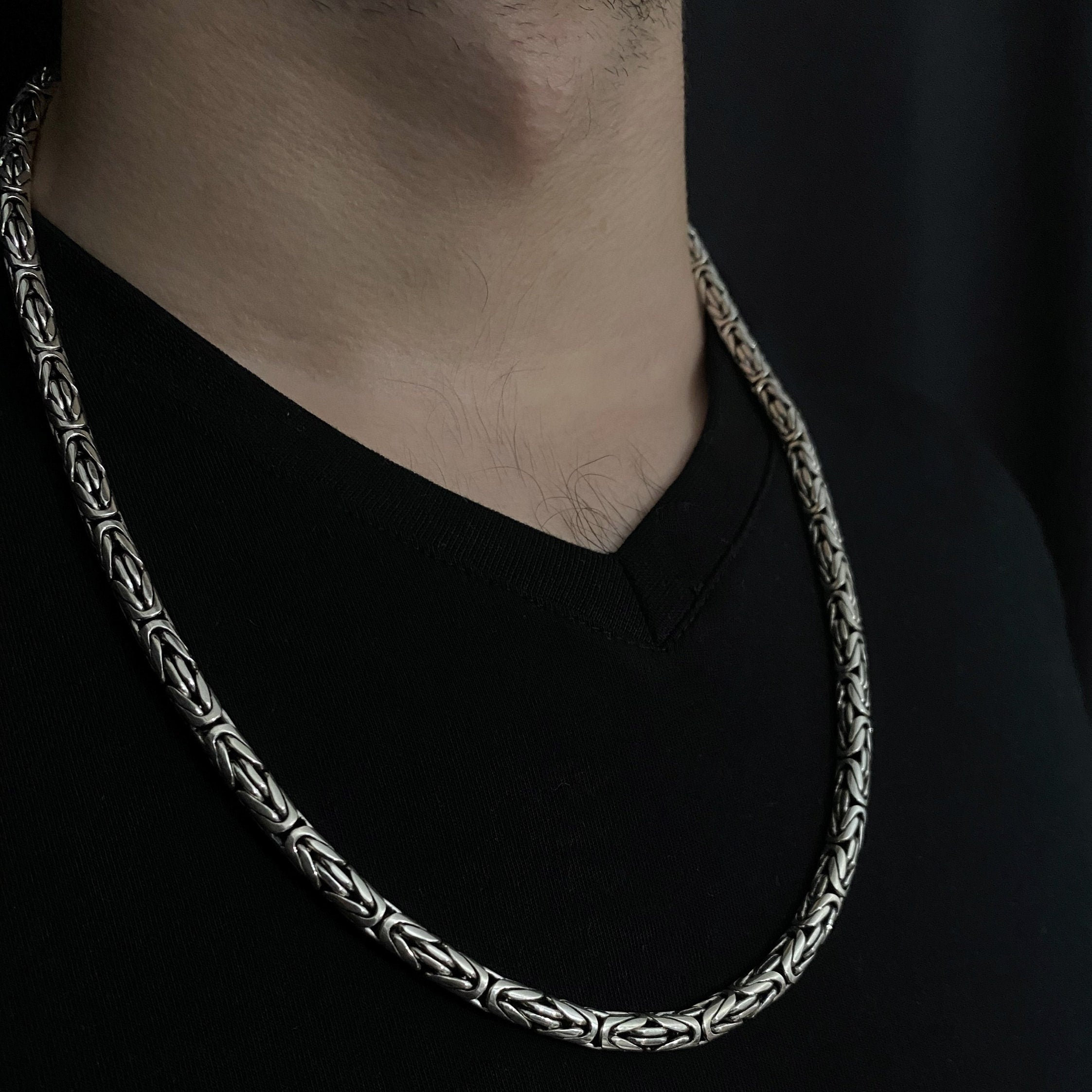 スターリングシルバー 4 mm ビザンチンチェーンネックレス、ユニ 