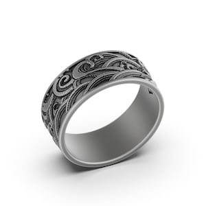 Anillo de olas, anillo de plata grabado, anillo de hombre con patrón de olas, anillo para hombre, anillo vintage de estilo geométrico, regalo para él