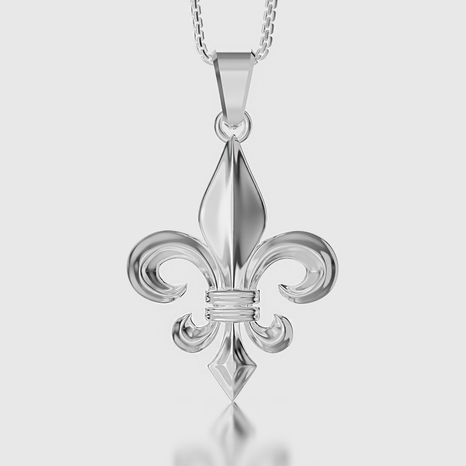Sterling Silver Fleur De Lis Charm Necklace Men's & Etsy