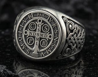 Sterling Silver St. Benedict Ring, Religious Protection Ring, Catholic Jewelry