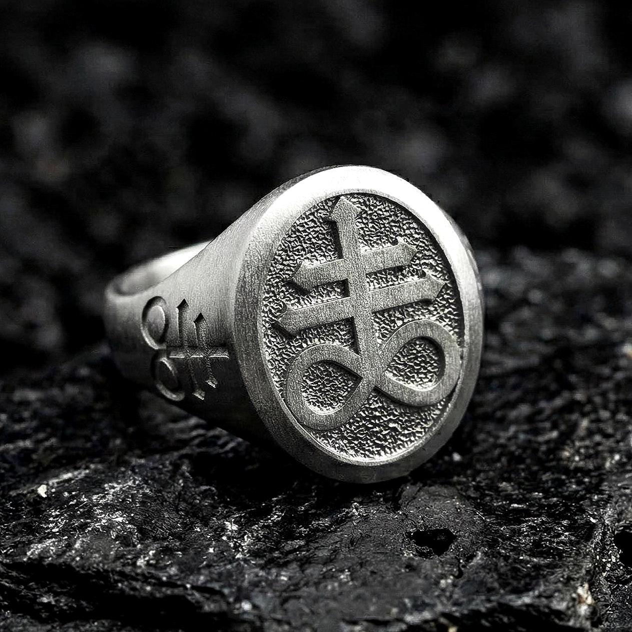TEAMER Sigil Of Baphomet Inverted Pentagram Stainless Steel Ring - Wiccan Jewelry