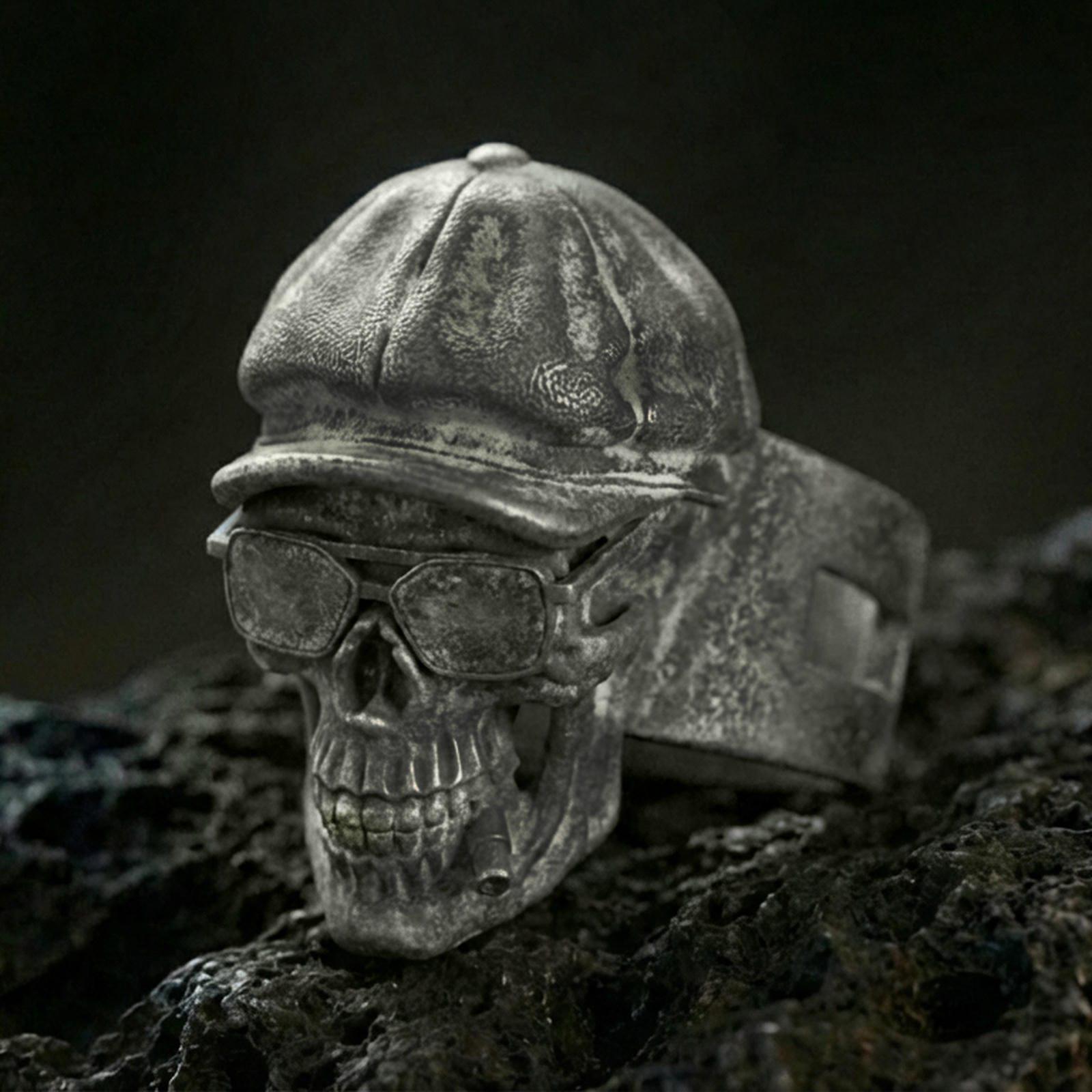 Anello teschio motociclista fantasma in argento sterling Anello teschio motociclista fantasma in argento sterling
