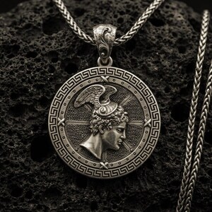 Sterling Silver Perseus Pendant, Greek Mythology Necklace Bronze Material