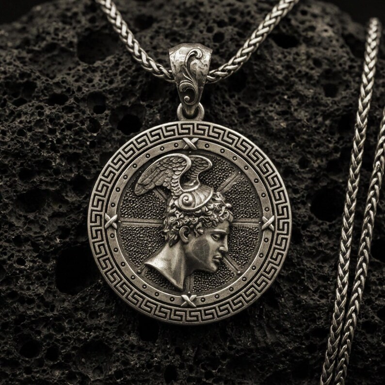 Sterling Silver Perseus Pendant, Greek Mythology Necklace Bronze Material