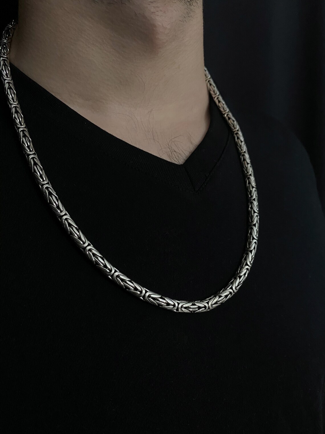 925 Silver 4mm Round Byzantine King Chain Mens Necklace Bali Etsy