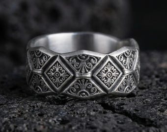 刻印入り925スターリングシルバーリング：渦巻き模様の結婚指輪 - Etsy