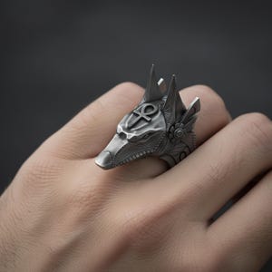 Silver Anubis Ring, Egyptian Ring, Gothic Ring, Mythology, Egyptian God Ring, Ankh Ring, Anubis Jewelry, Eye Of Horus, Ancient Egypt Oxidized Finish