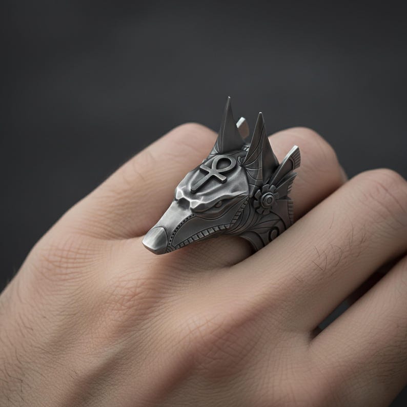 Silver Anubis Ring, Egyptian Ring, Gothic Ring, Mythology, Egyptian God Ring, Ankh Ring, Anubis Jewelry, Eye Of Horus, Ancient Egypt Oxidized Finish