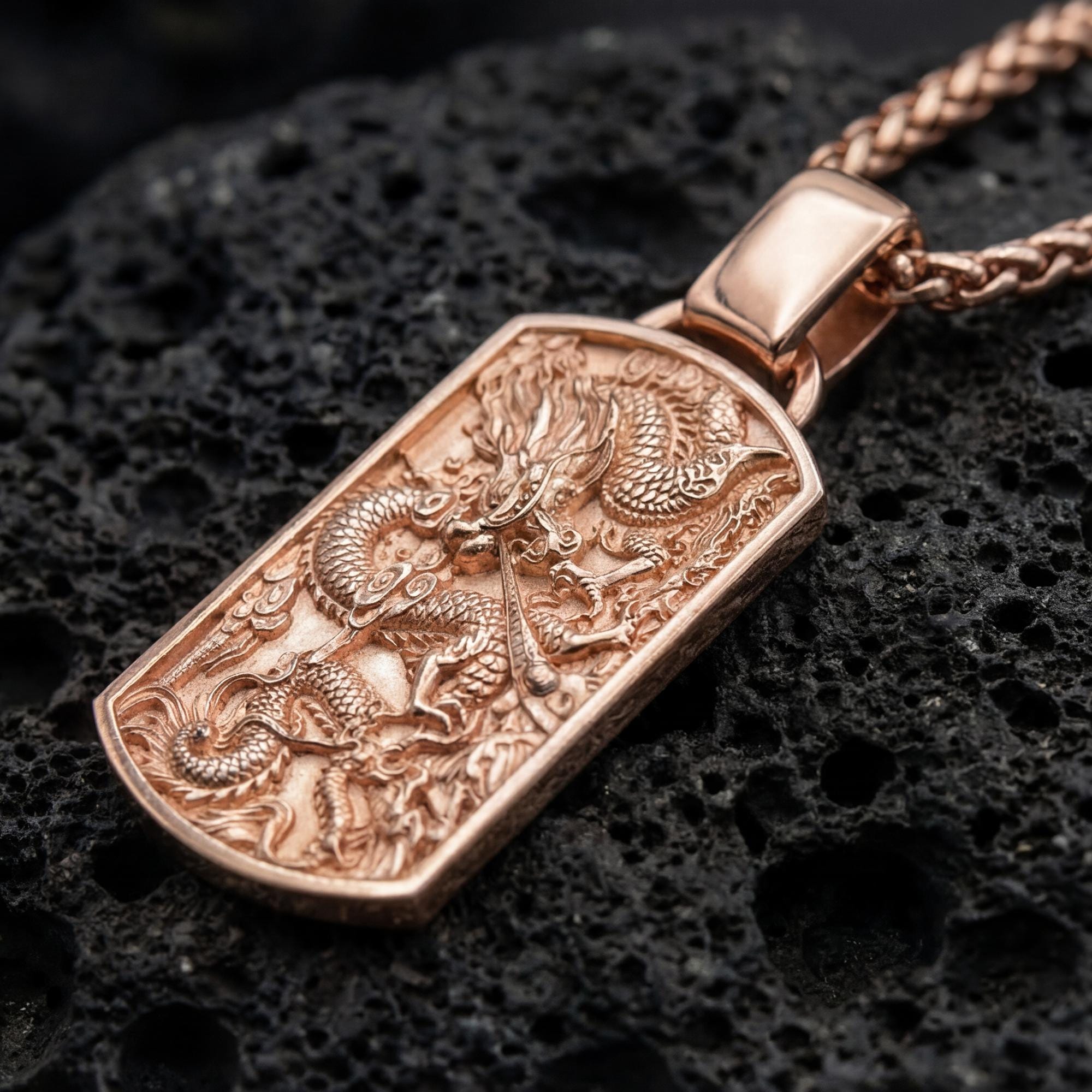 Chinese Dragon Dog Tag Pendant Necklace – Eastern Power Symbol