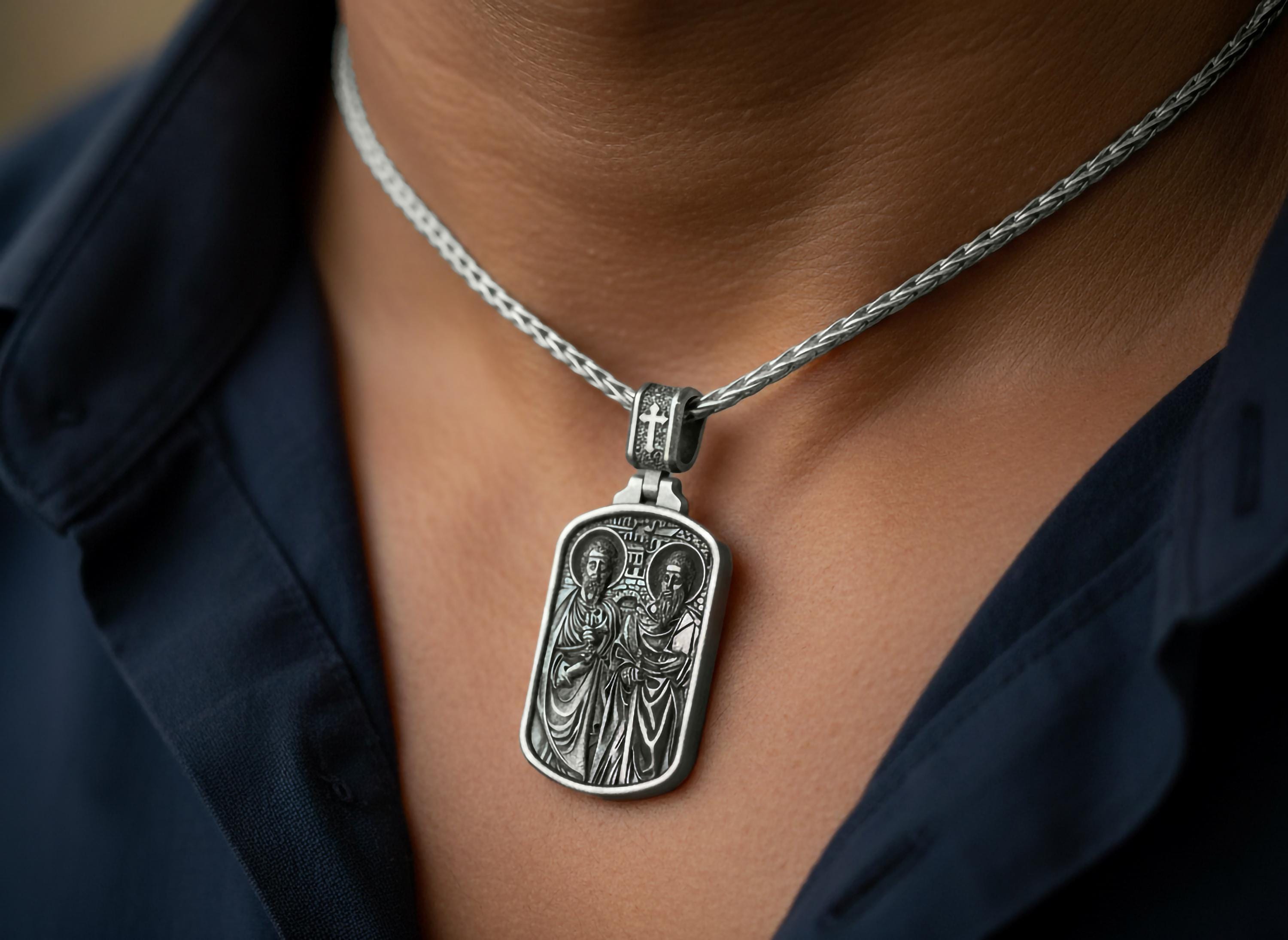 Saint Peter & Paul Pendant – Oxidized Sterling Silver Apostles