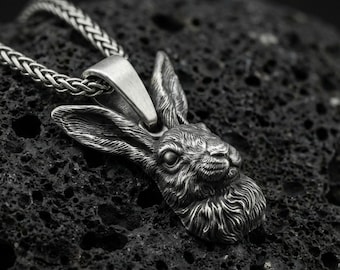 Sterling Silver Rabbit Head Necklace - Woodland Animal Pendant
