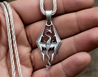 Silver Skyrim Dragon Pendant, the Elder Scrolls, Videogame Jewelry