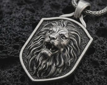 Sterling Silver Roaring Lion Pendant • Warrior Amulet Necklace