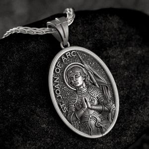 Personalized Saint Joan of Arc Pendant – Sterling Silver Catholic Medal Necklace Devotional Jewelry