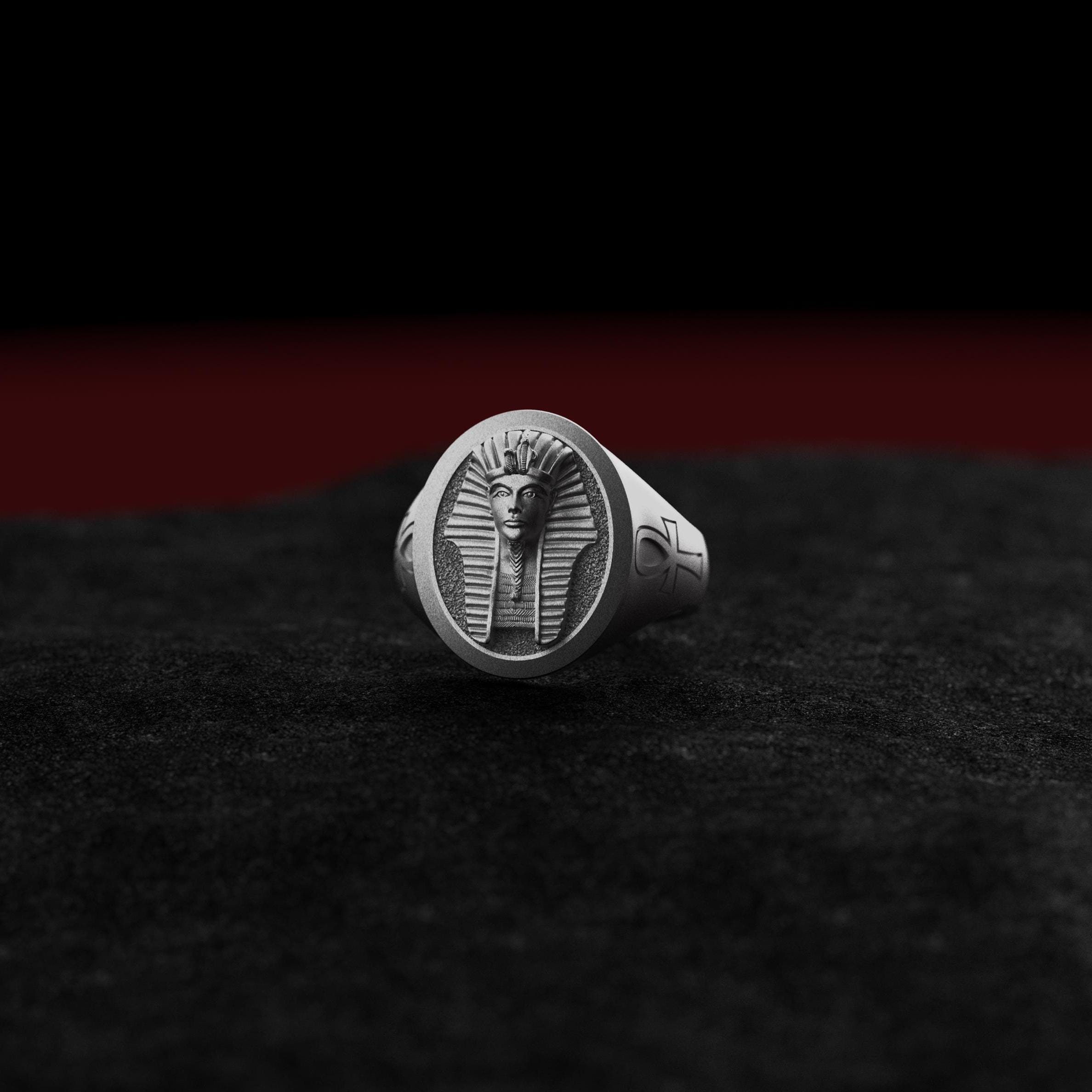 Silver Tutankhamun Ring with Ankh - Egyptian Pharaoh Jewelry, Ancient Egypt Symbol Ring, Unique Gift for Men & Women
