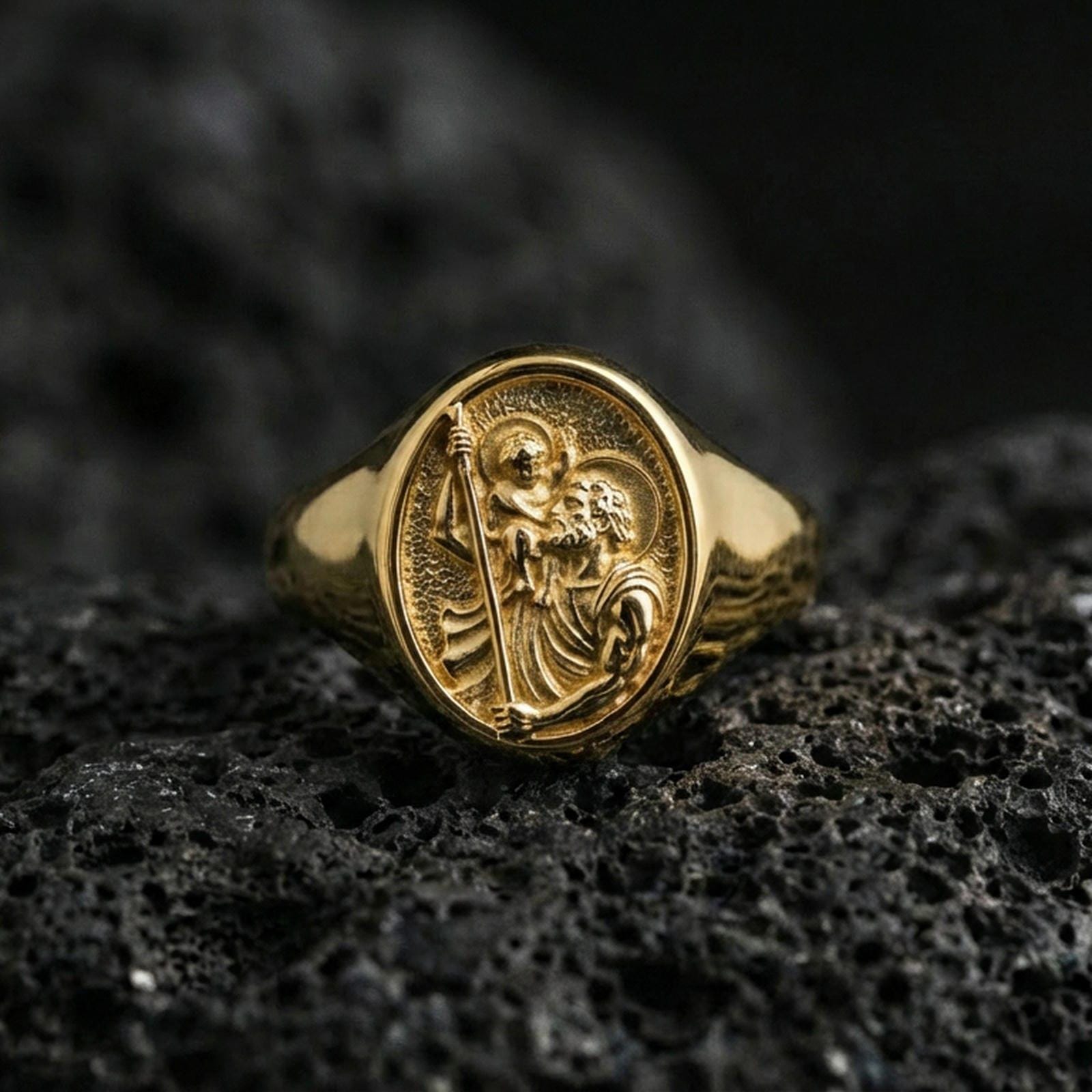 Sterling Silver St. Christopher Signet Ring - Patron Saint of