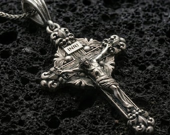 Sterling Silver Jesus Cross Pendant Necklace, Religious Gift