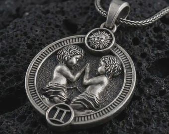 Sterling Silver Gemini Zodiac Pendant – Horoscope Twins Necklace