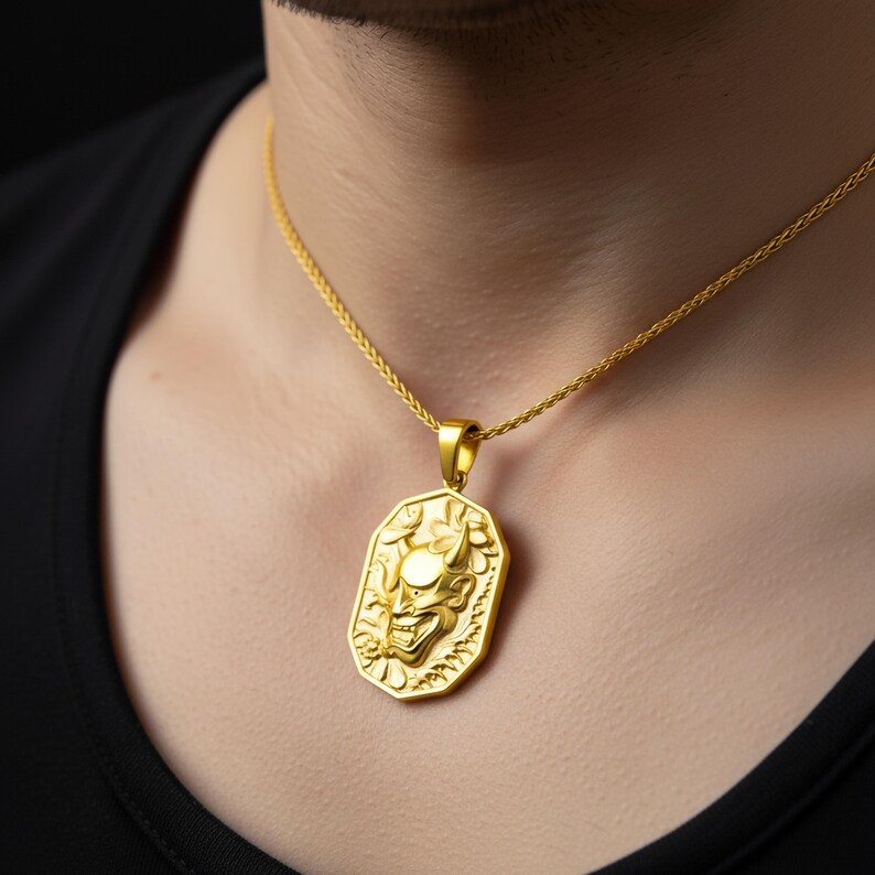 Sterling Silver Hannya Mask Pendant, Oni Demon Necklace, Japanese Mythology image 3