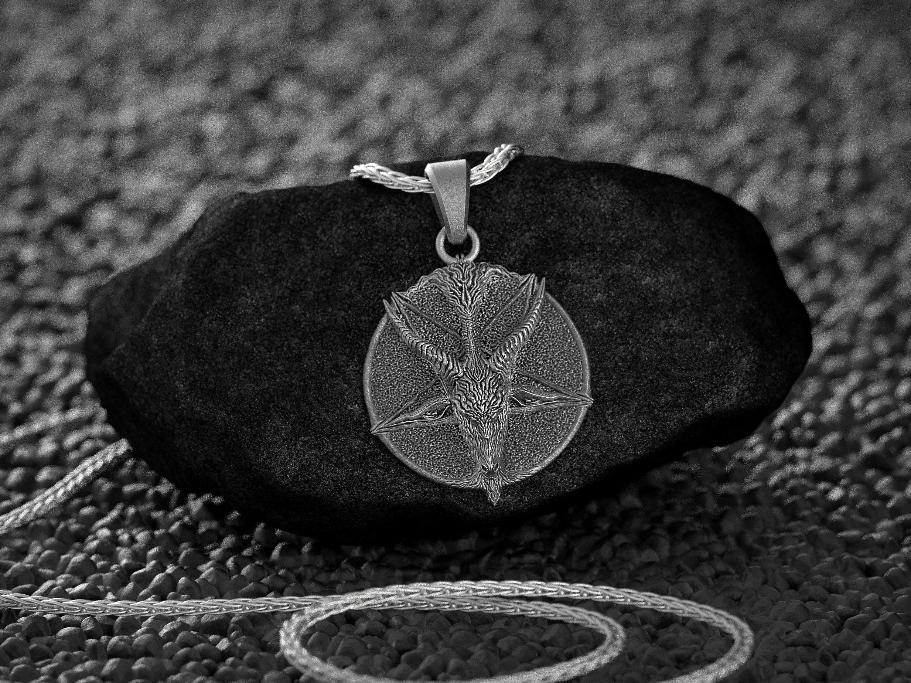 FaithHeart Collana con Pentacolo Invertito Baphomet Ciondolo Satanico Testa di Capra/Pentagramma Satana Sulfuro Occulto Alchimia Inversa Leviatano Croce Acciaio/Oro/Nero + Catena Regolabile