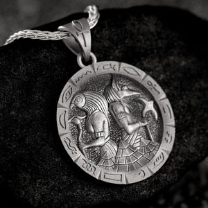 Horus and Anubis Pendant – Ancient Egyptian Gods Necklace with Hieroglyphics