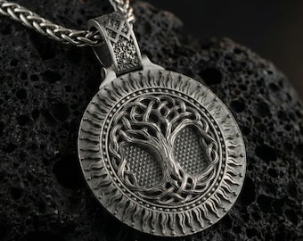 Sterling Silver Tree of Life Pendant – Celtic Knot Yggdrasil Amulet