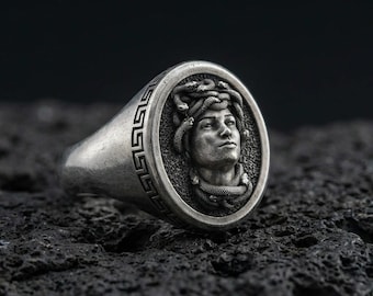 Sterling Silver Medusa Ring, Greek Mythology Jewelry