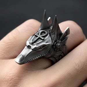 Silver Anubis Ring, Egyptian Ring, Gothic Ring, Mythology, Egyptian God Ring, Ankh Ring, Anubis Jewelry, Eye Of Horus, Ancient Egypt image 1