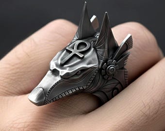 Silver Anubis Ring, Egyptian Ring, Gothic Ring, Mythology, Egyptian God Ring, Ankh Ring, Anubis Jewelry, Eye Of Horus, Ancient Egypt