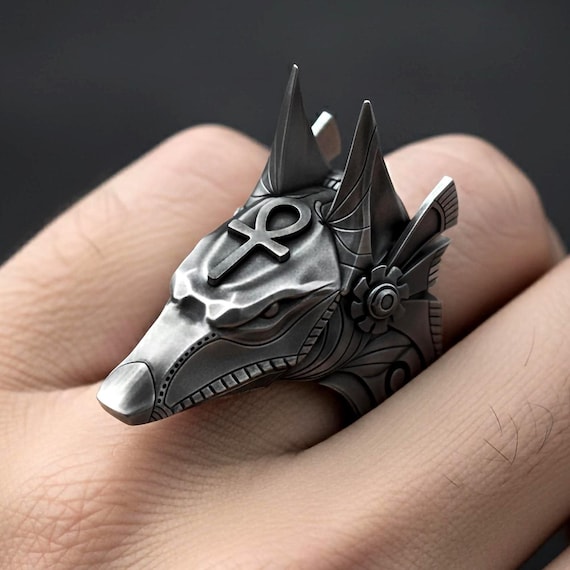Silver Anubis Ring, Egyptian Ring, Gothic Ring, Mythology, Egyptian God Ring, Ankh Ring, Anubis Jewelry, Eye Of Horus, Ancient Egypt