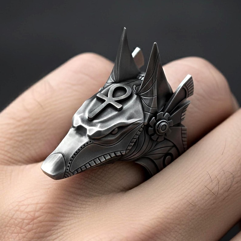 Silver Anubis Ring, Egyptian Ring, Gothic Ring, Mythology, Egyptian God Ring, Ankh Ring, Anubis Jewelry, Eye Of Horus, Ancient Egypt image 1
