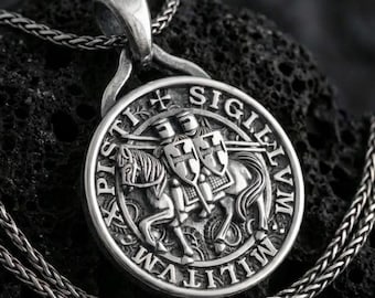 Knights Templar Seal Pendant Necklace, Sigillum Militum Christi, Crusader Jewelry