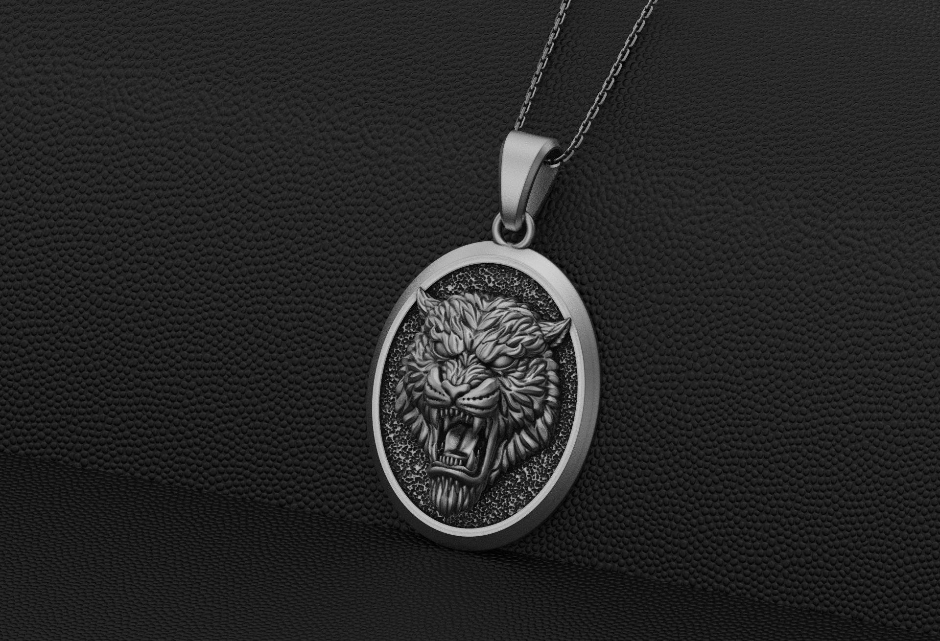 Personalized Silver Tiger Necklace Mens Animal Pendant Gift Etsy