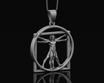 アクセサリー PS: The Vitruvian Man Silver Pendant Silver the Vitruvian Man Necklace Leonardo Da Vinci Art