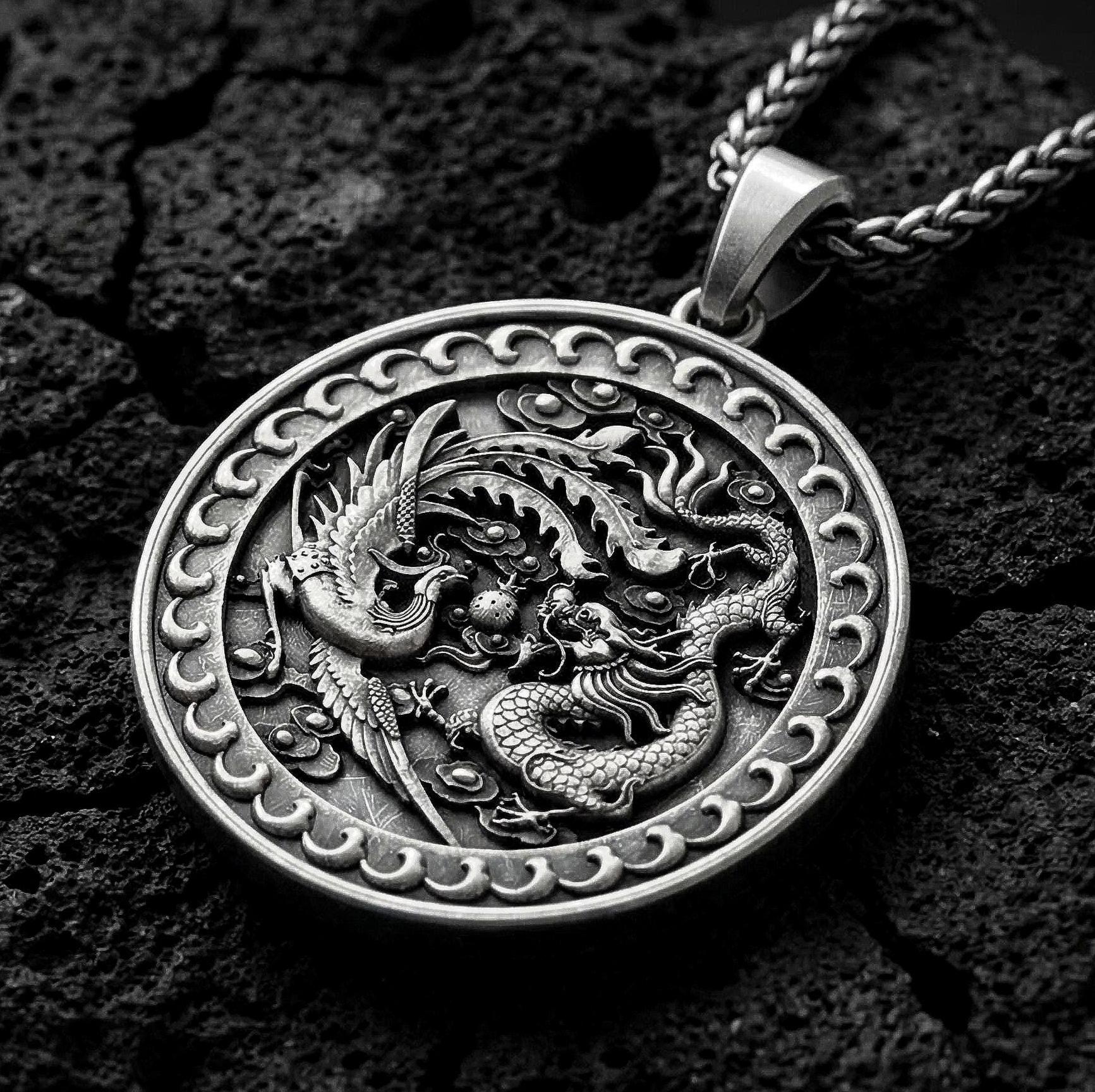 Dragon & Phoenix Pendant Necklace – Yin Yang Harmony Medallion
