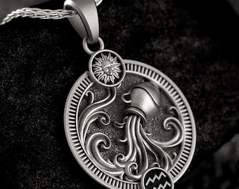 Colgante de Acuario en plata de ley – Collar del zodiaco Aguador
