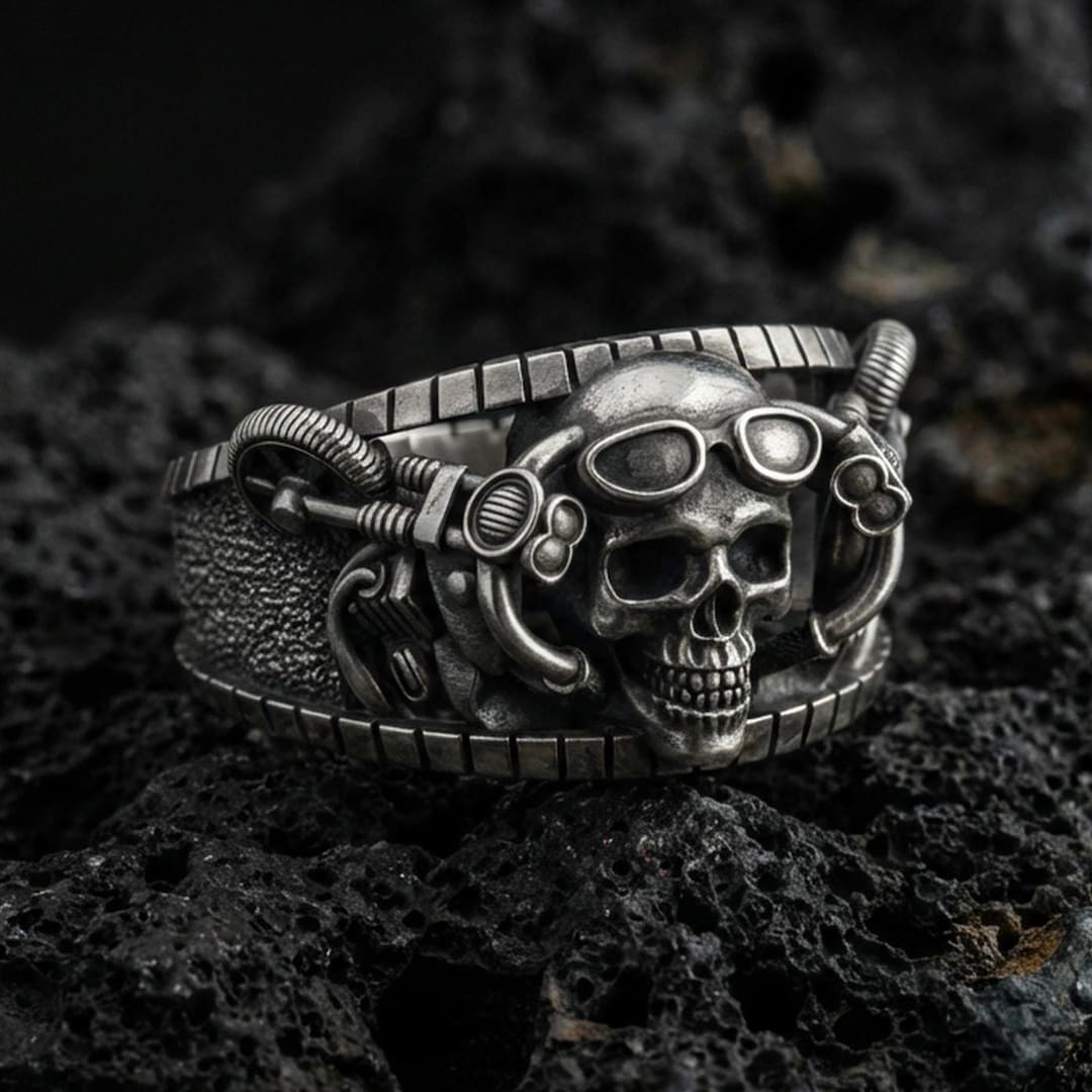 Skull Rings Sterling Silver Skull Biker Ring - Edgy Motorcycle Jewelry - Etsy