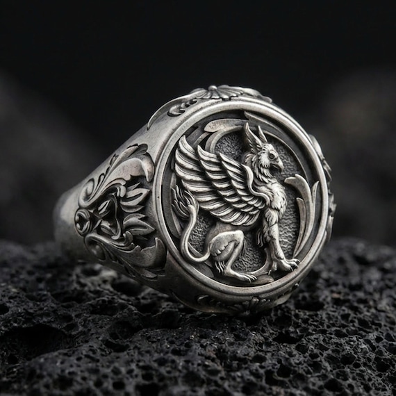 Silver Griffon Ring - Mythical Griffin Jewelry