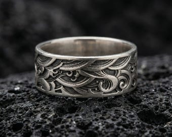 Sterling Silver Wave Pattern Ring, Vintage Geometric Band