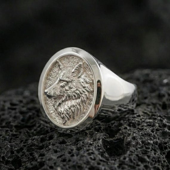 Sterling Silver Wolf Ring, Wolf Head Signet Ring, Mens Statement, Nordic Animal Jewelry