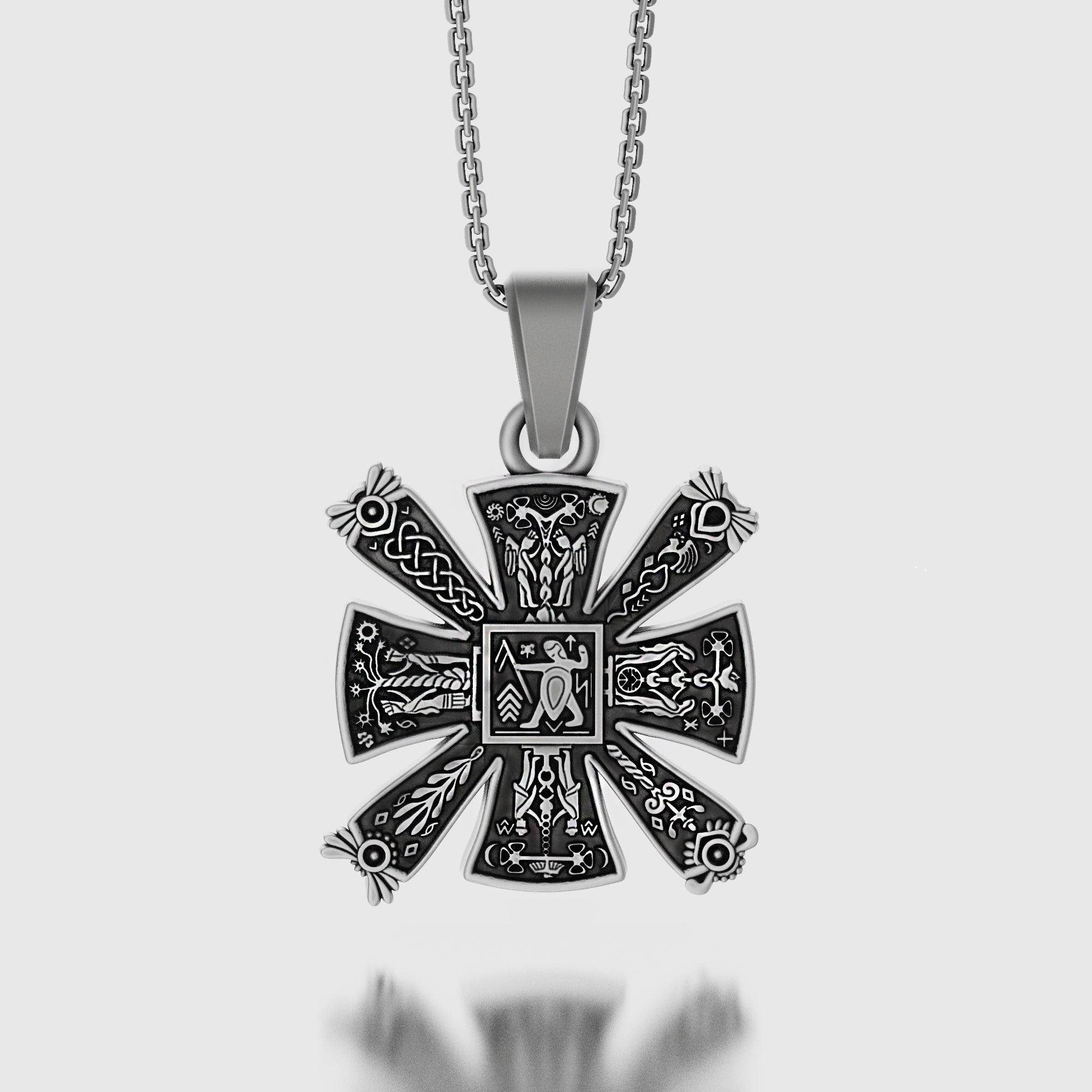 Silver Cross Necklace, Men's Pendant, Women's Jewelry, Sterling Silver, Birthday Gift, Religious Pendant, Norse, Celtic
