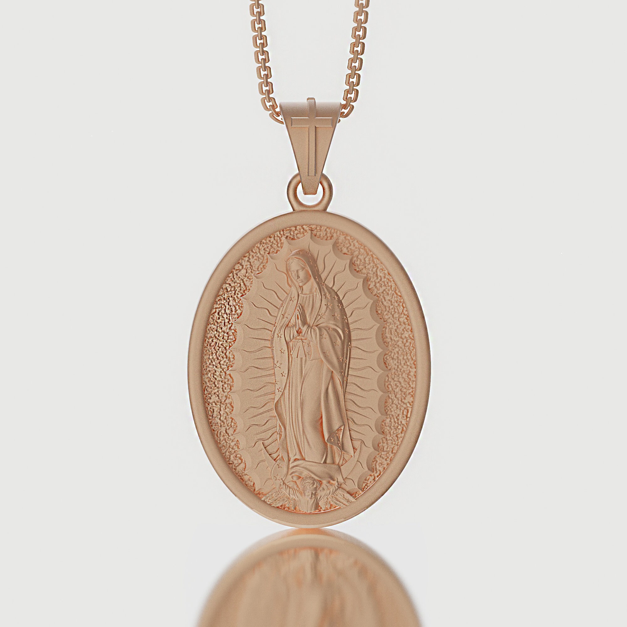 14K Solid Gold Guadalupe Pendant Guadalupe Necklace Virgin - Etsy